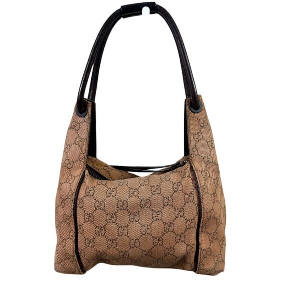 Gucci Vintage Medium GG Web Brown Denim and Leather Shoulder Bag (GGXX150) - Picture 2 of 15